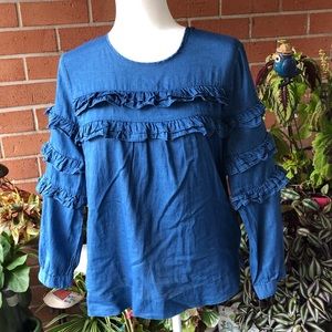 J.Crew indigo ruffle top